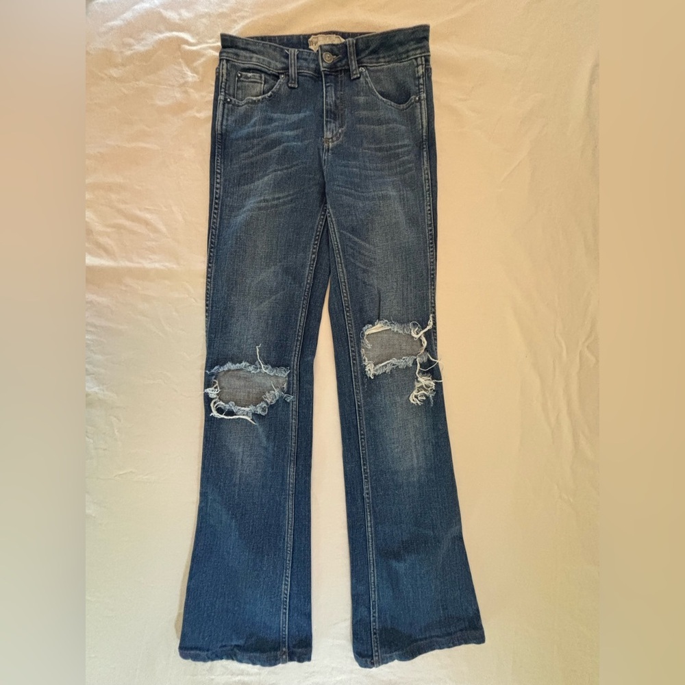 Free People Women’s Distressed Bootcut Jeans Size 26 Blue Ripped Denim